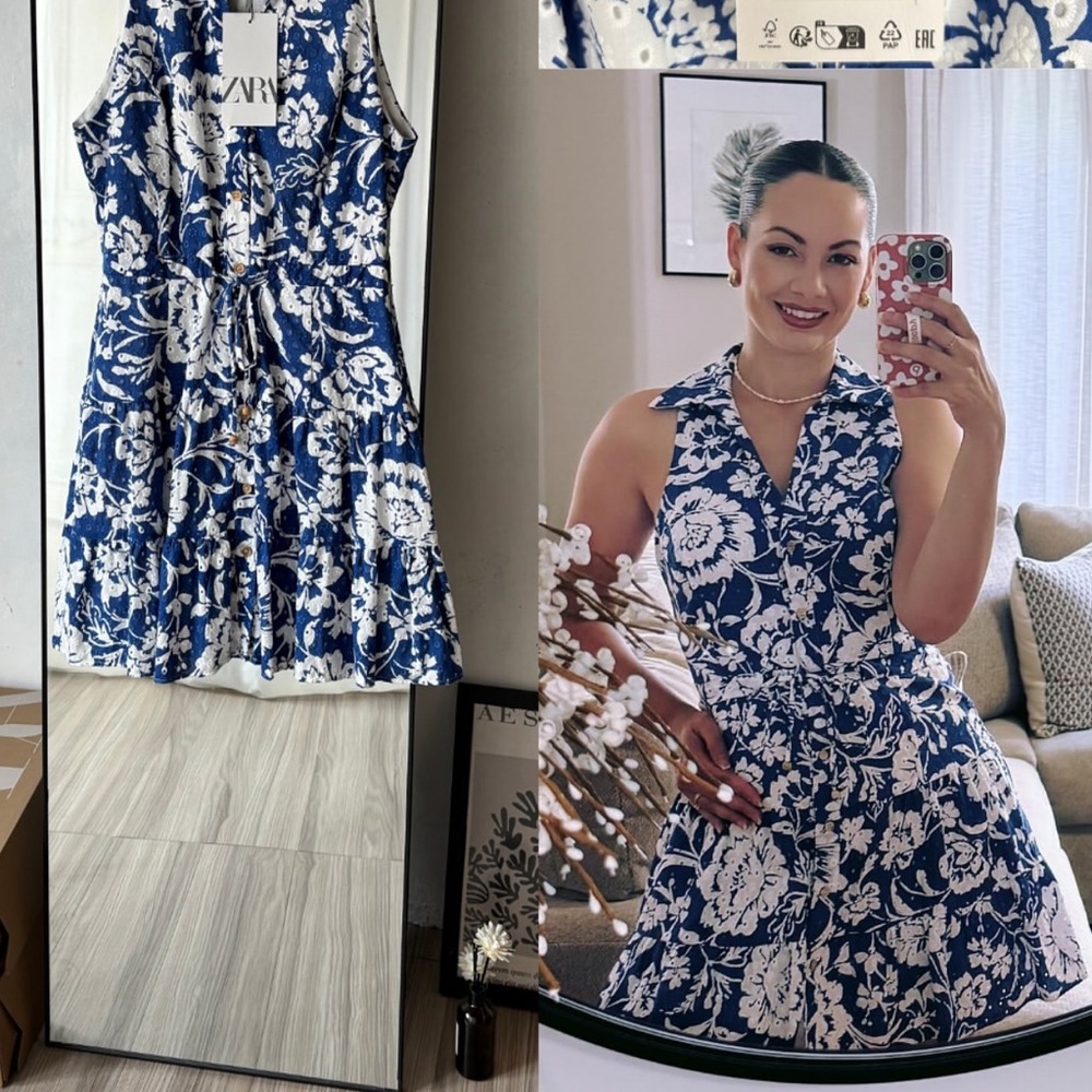 Zara Blue and White Printed Dress
